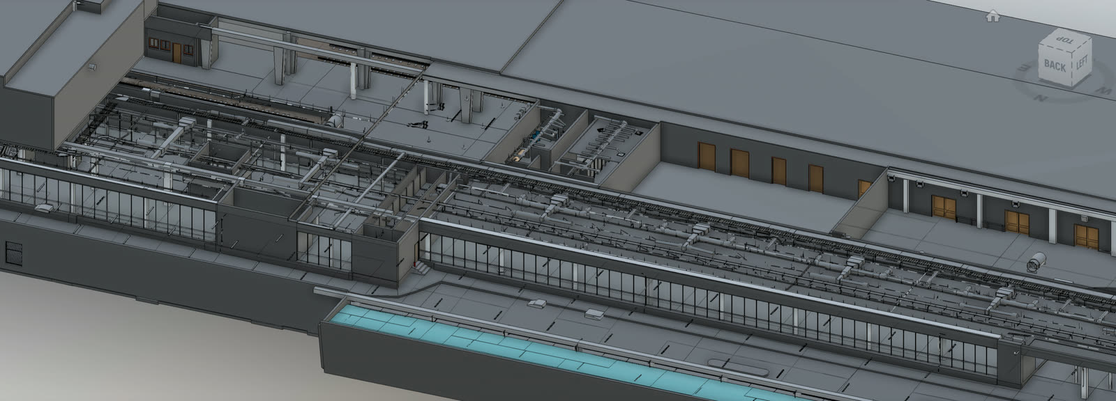 Sectioned BIM model showing internal structure resolved from the registered point cloud.