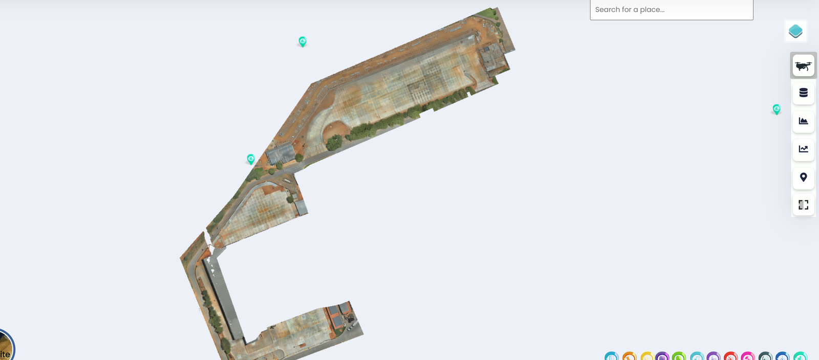 Georeferenced site context for the silo complex from a UAV survey.