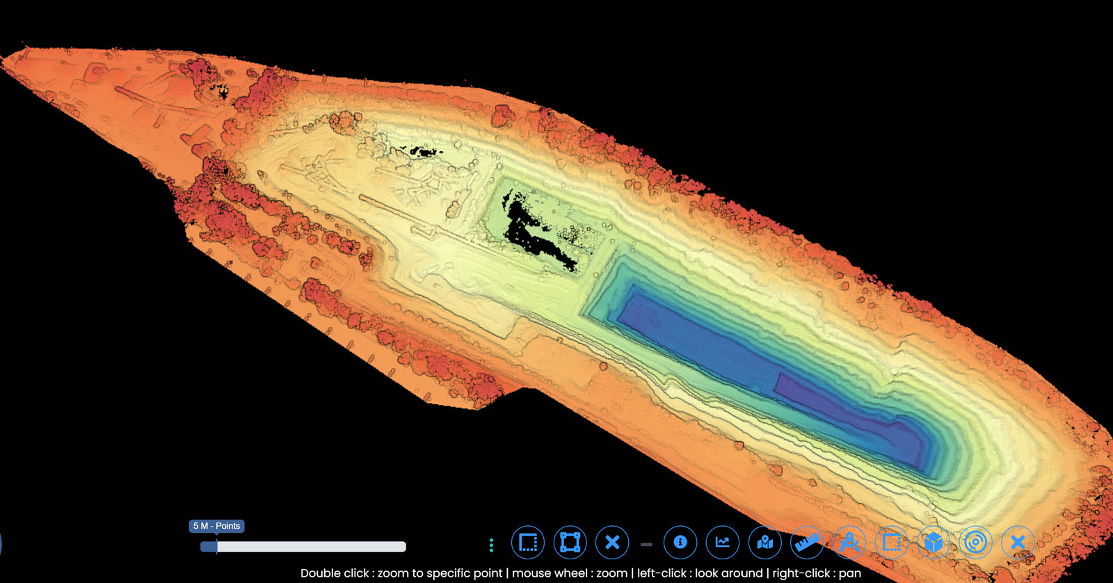 Quarry survey reconstruction used for volumetric reconciliation and slope monitoring.
