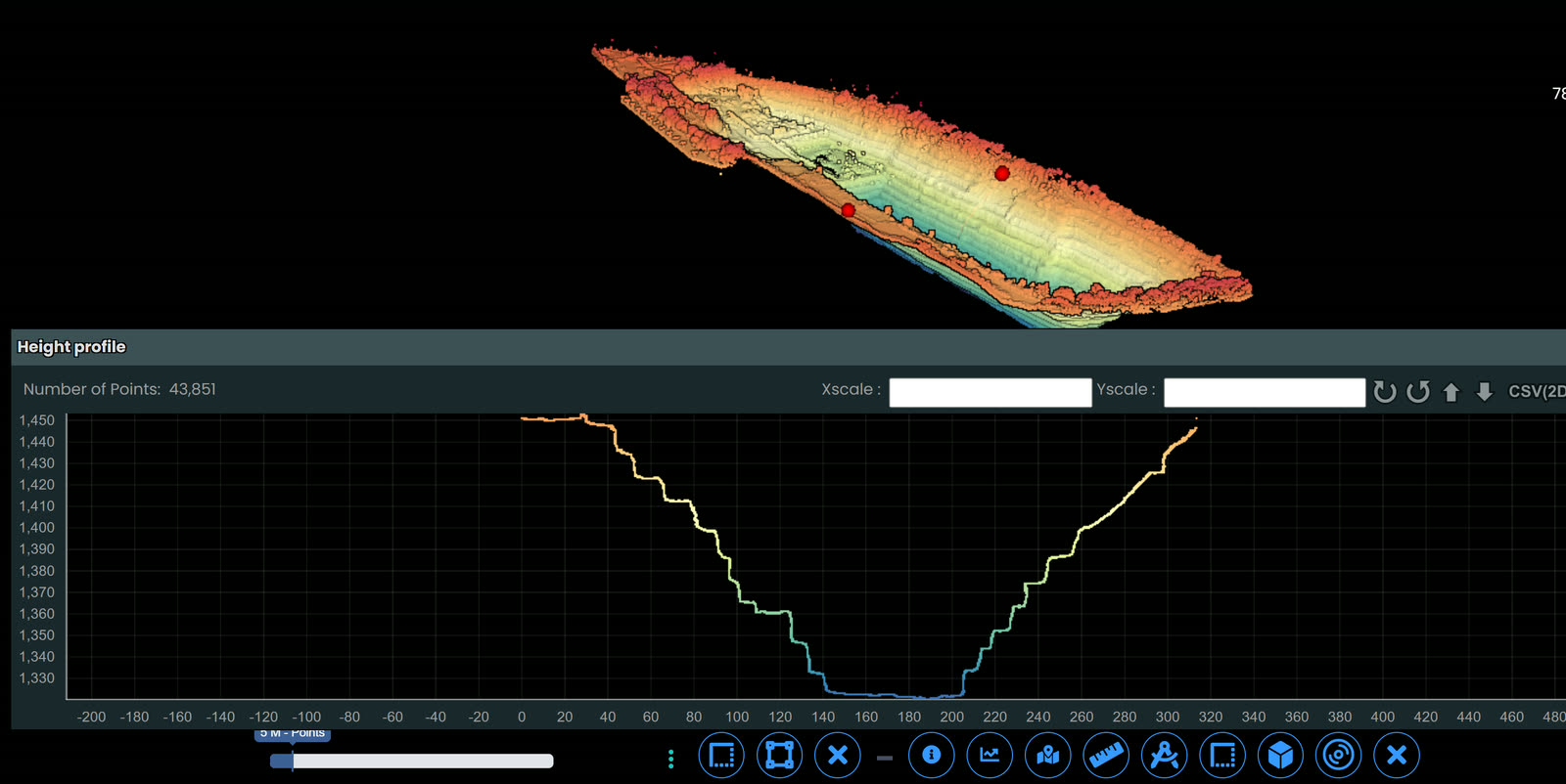 Aggregate stockpile and bench survey captured by UAV for volume calculation.